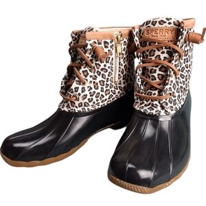 Sperry Saltwater Leopard Print Duck Boot SZ 6.5